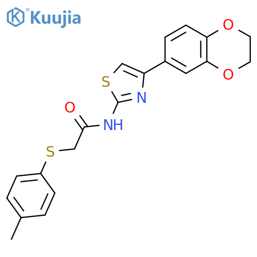 N-4-(2,3-dihydro-1,4-benzodioxin-6-yl)-1,3-thiazol-2-yl-2-(4-methylphenyl)sulfanylacetamide structure
