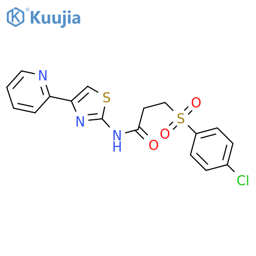 3-(4-chlorobenzenesulfonyl)-N-4-(pyridin-2-yl)-1,3-thiazol-2-ylpropanamide structure