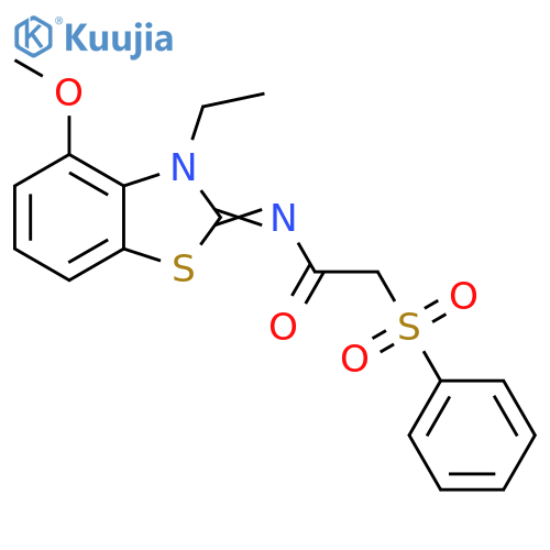 2-(benzenesulfonyl)-N-(2E)-3-ethyl-4-methoxy-2,3-dihydro-1,3-benzothiazol-2-ylideneacetamide structure