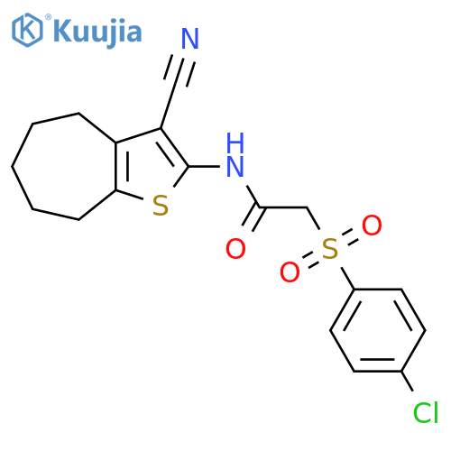 2-(4-chlorobenzenesulfonyl)-N-{3-cyano-4H,5H,6H,7H,8H-cycloheptabthiophen-2-yl}acetamide structure