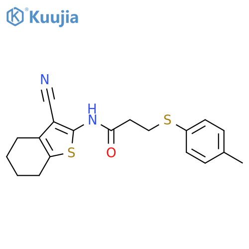N-(3-cyano-4,5,6,7-tetrahydro-1-benzothiophen-2-yl)-3-(4-methylphenyl)sulfanylpropanamide structure