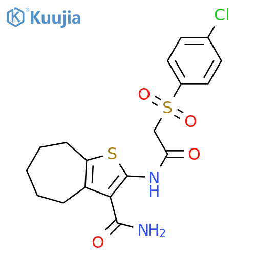 2-2-(4-chlorobenzenesulfonyl)acetamido-4H,5H,6H,7H,8H-cycloheptabthiophene-3-carboxamide structure
