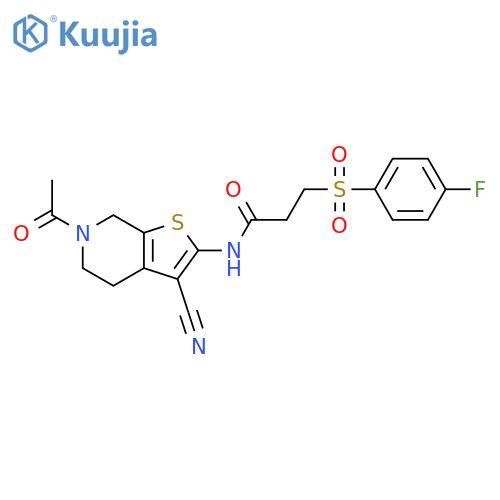 N-{6-acetyl-3-cyano-4H,5H,6H,7H-thieno2,3-cpyridin-2-yl}-3-(4-fluorobenzenesulfonyl)propanamide structure