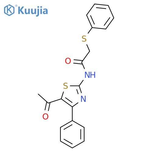 N-(5-acetyl-4-phenyl-1,3-thiazol-2-yl)-2-(phenylsulfanyl)acetamide structure