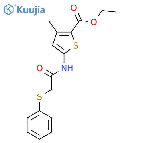 ethyl 3-methyl-5-2-(phenylsulfanyl)acetamidothiophene-2-carboxylate structure