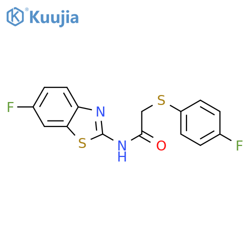 N-(6-fluoro-1,3-benzothiazol-2-yl)-2-(4-fluorophenyl)sulfanylacetamide structure
