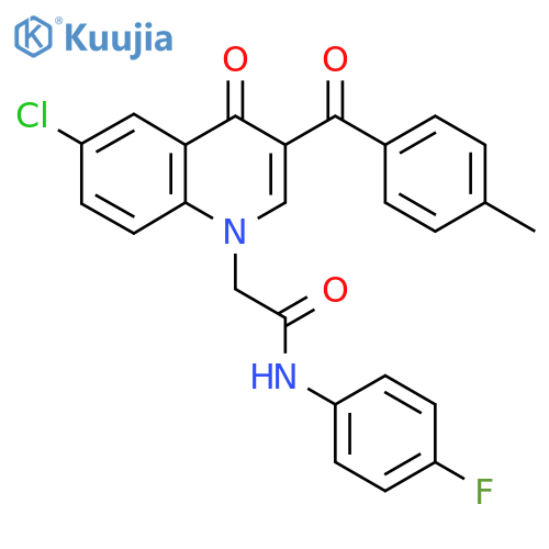 2-6-chloro-3-(4-methylbenzoyl)-4-oxo-1,4-dihydroquinolin-1-yl-N-(4-fluorophenyl)acetamide structure