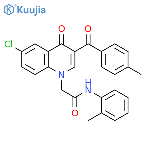 2-6-chloro-3-(4-methylbenzoyl)-4-oxo-1,4-dihydroquinolin-1-yl-N-(2-methylphenyl)acetamide structure