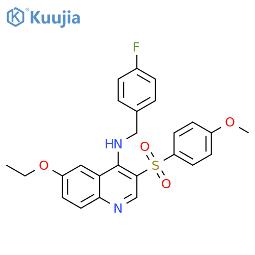 6-ethoxy-N-(4-fluorophenyl)methyl-3-(4-methoxybenzenesulfonyl)quinolin-4-amine structure