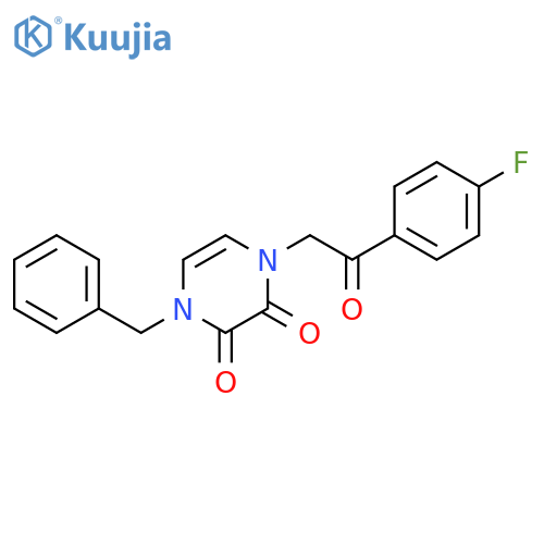 1-benzyl-4-2-(4-fluorophenyl)-2-oxoethyl-1,2,3,4-tetrahydropyrazine-2,3-dione structure
