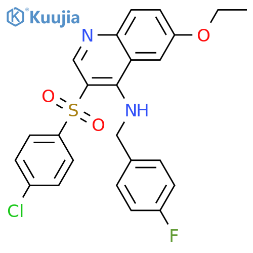 3-(4-chlorobenzenesulfonyl)-6-ethoxy-N-(4-fluorophenyl)methylquinolin-4-amine structure