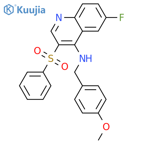 3-(benzenesulfonyl)-6-fluoro-N-(4-methoxyphenyl)methylquinolin-4-amine structure