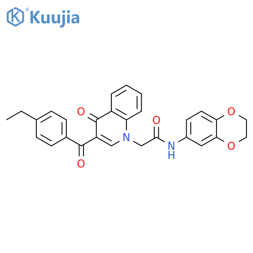 N-(2,3-dihydro-1,4-benzodioxin-6-yl)-2-3-(4-ethylbenzoyl)-4-oxo-1,4-dihydroquinolin-1-ylacetamide structure