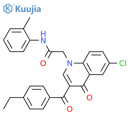 2-6-chloro-3-(4-ethylbenzoyl)-4-oxo-1,4-dihydroquinolin-1-yl-N-(2-methylphenyl)acetamide structure