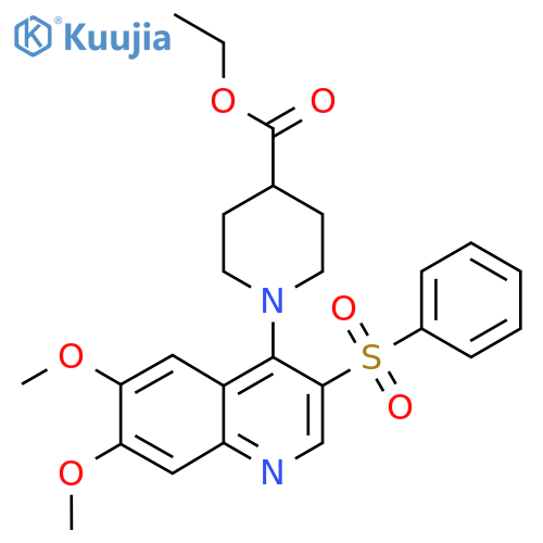 ethyl 1-3-(benzenesulfonyl)-6,7-dimethoxyquinolin-4-ylpiperidine-4-carboxylate structure