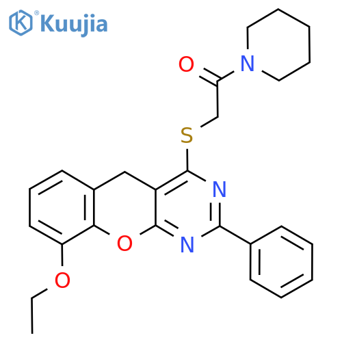 2-({9-ethoxy-2-phenyl-5H-chromeno2,3-dpyrimidin-4-yl}sulfanyl)-1-(piperidin-1-yl)ethan-1-one structure