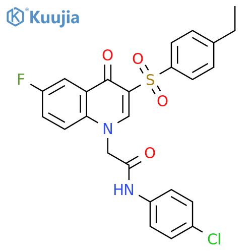 N-(4-chlorophenyl)-2-3-(4-ethylbenzenesulfonyl)-6-fluoro-4-oxo-1,4-dihydroquinolin-1-ylacetamide structure