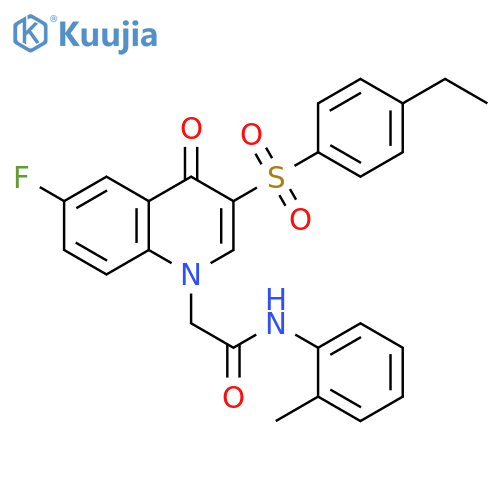 2-3-(4-ethylbenzenesulfonyl)-6-fluoro-4-oxo-1,4-dihydroquinolin-1-yl-N-(2-methylphenyl)acetamide structure