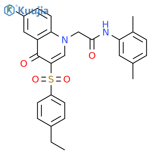 N-(2,5-dimethylphenyl)-2-3-(4-ethylbenzenesulfonyl)-6-fluoro-4-oxo-1,4-dihydroquinolin-1-ylacetamide structure