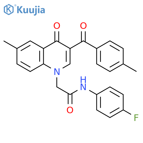 N-(4-fluorophenyl)-2-6-methyl-3-(4-methylbenzoyl)-4-oxo-1,4-dihydroquinolin-1-ylacetamide structure