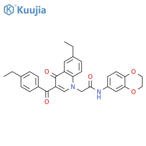 N-(2,3-dihydro-1,4-benzodioxin-6-yl)-2-6-ethyl-3-(4-ethylbenzoyl)-4-oxo-1,4-dihydroquinolin-1-ylacetamide structure
