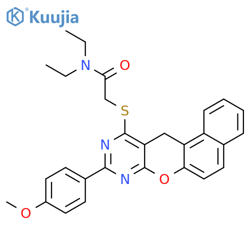 N,N-diethyl-2-{2-(4-methoxyphenyl)-5H-12-oxa-1,3-diazatetraphen-4-ylsulfanyl}acetamide structure