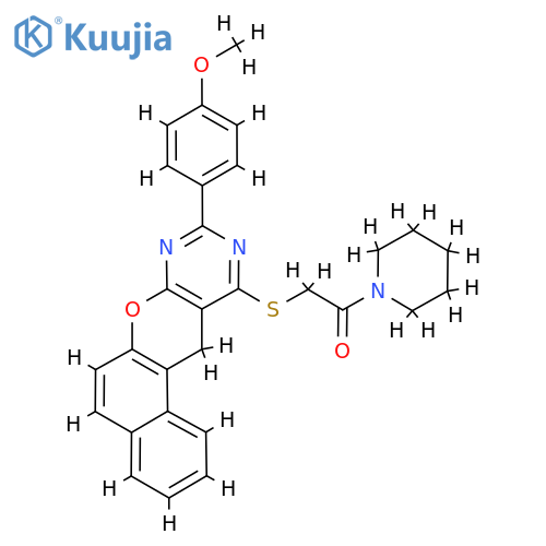 2-{2-(4-methoxyphenyl)-5H-12-oxa-1,3-diazatetraphen-4-ylsulfanyl}-1-(piperidin-1-yl)ethan-1-one structure