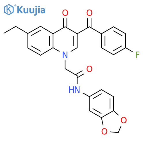 N-(2H-1,3-benzodioxol-5-yl)-2-6-ethyl-3-(4-fluorobenzoyl)-4-oxo-1,4-dihydroquinolin-1-ylacetamide structure