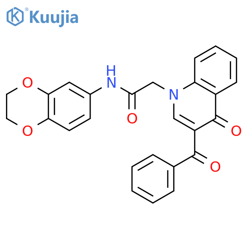 2-(3-benzoyl-4-oxo-1,4-dihydroquinolin-1-yl)-N-(2,3-dihydro-1,4-benzodioxin-6-yl)acetamide structure