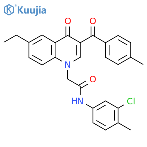 N-(3-chloro-4-methylphenyl)-2-6-ethyl-3-(4-methylbenzoyl)-4-oxo-1,4-dihydroquinolin-1-ylacetamide structure