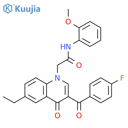 2-6-ethyl-3-(4-fluorobenzoyl)-4-oxo-1,4-dihydroquinolin-1-yl-N-(2-methoxyphenyl)acetamide structure