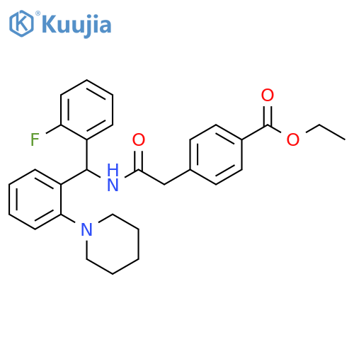 Benzoic acid,4-[2-[[(2-fluorophenyl)[2-(1-piperidinyl)phenyl]methyl]amino]-2-oxoethyl]-,ethyl ester structure