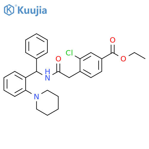 Benzoic acid,3-chloro-4-[2-oxo-2-[[phenyl[2-(1-piperidinyl)phenyl]methyl]amino]ethyl]-,ethyl ester structure