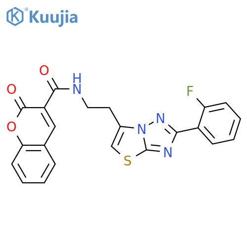 N-{2-2-(2-fluorophenyl)-1,2,4triazolo3,2-b1,3thiazol-6-ylethyl}-2-oxo-2H-chromene-3-carboxamide structure