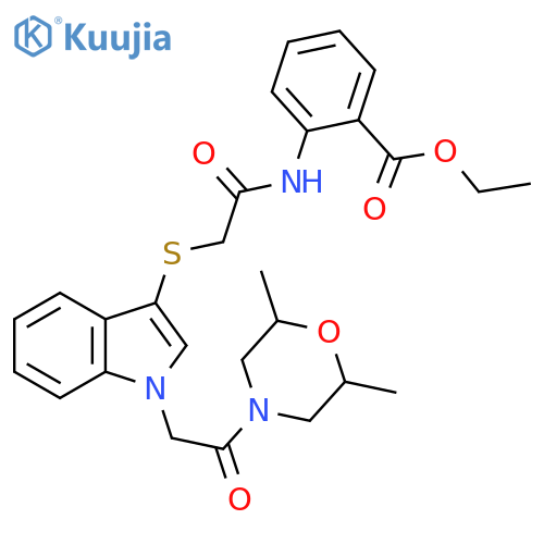 ethyl 2-2-({1-2-(2,6-dimethylmorpholin-4-yl)-2-oxoethyl-1H-indol-3-yl}sulfanyl)acetamidobenzoate structure