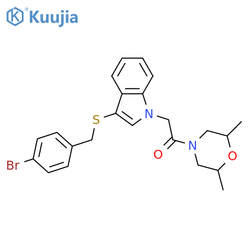2-(3-{(4-bromophenyl)methylsulfanyl}-1H-indol-1-yl)-1-(2,6-dimethylmorpholin-4-yl)ethan-1-one structure