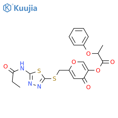 4-oxo-6-{(5-propanamido-1,3,4-thiadiazol-2-yl)sulfanylmethyl}-4H-pyran-3-yl 2-phenoxypropanoate structure