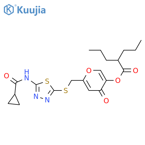 6-{(5-cyclopropaneamido-1,3,4-thiadiazol-2-yl)sulfanylmethyl}-4-oxo-4H-pyran-3-yl 2-propylpentanoate structure