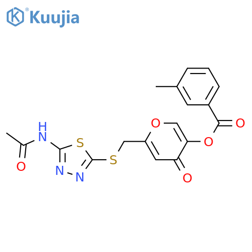 6-{(5-acetamido-1,3,4-thiadiazol-2-yl)sulfanylmethyl}-4-oxo-4H-pyran-3-yl 3-methylbenzoate structure