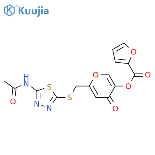 6-{(5-acetamido-1,3,4-thiadiazol-2-yl)sulfanylmethyl}-4-oxo-4H-pyran-3-yl furan-2-carboxylate structure