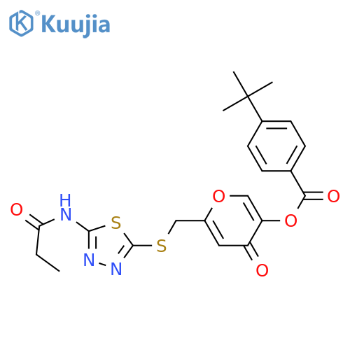 4-oxo-6-{(5-propanamido-1,3,4-thiadiazol-2-yl)sulfanylmethyl}-4H-pyran-3-yl 4-tert-butylbenzoate structure