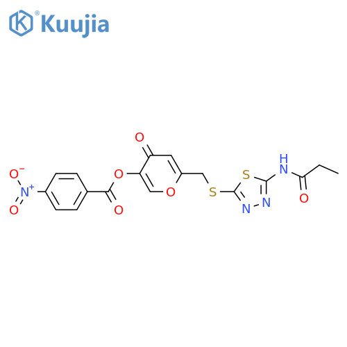 4-oxo-6-{(5-propanamido-1,3,4-thiadiazol-2-yl)sulfanylmethyl}-4H-pyran-3-yl 4-nitrobenzoate structure