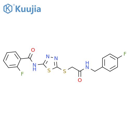 2-fluoro-N-{5-({(4-fluorophenyl)methylcarbamoyl}methyl)sulfanyl-1,3,4-thiadiazol-2-yl}benzamide structure
