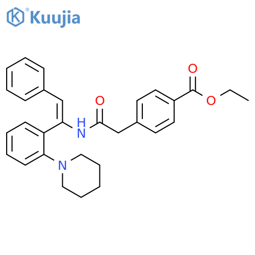 Benzoic acid, 4-[2-oxo-2-[[2-phenyl-1-[2-(1-piperidinyl)phenyl]ethenyl]amino]ethyl]-, ethyl ester, (E)- (9CI) structure