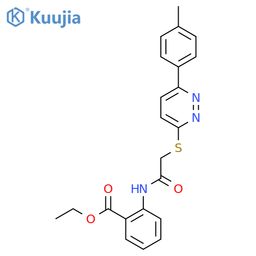 ethyl 2-(2-{6-(4-methylphenyl)pyridazin-3-ylsulfanyl}acetamido)benzoate structure