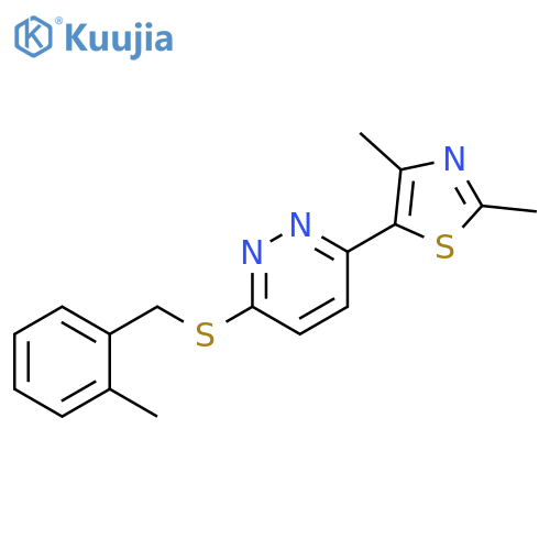 3-(2,4-dimethyl-1,3-thiazol-5-yl)-6-{(2-methylphenyl)methylsulfanyl}pyridazine structure