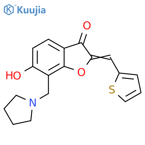 (2Z)-6-hydroxy-7-(pyrrolidin-1-yl)methyl-2-(thiophen-2-yl)methylidene-2,3-dihydro-1-benzofuran-3-one structure