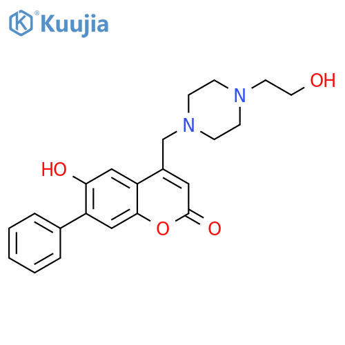 6-hydroxy-4-{4-(2-hydroxyethyl)piperazin-1-ylmethyl}-7-phenyl-2H-chromen-2-one structure