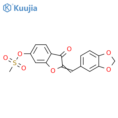 (2Z)-2-(2H-1,3-benzodioxol-5-yl)methylidene-3-oxo-2,3-dihydro-1-benzofuran-6-yl methanesulfonate structure