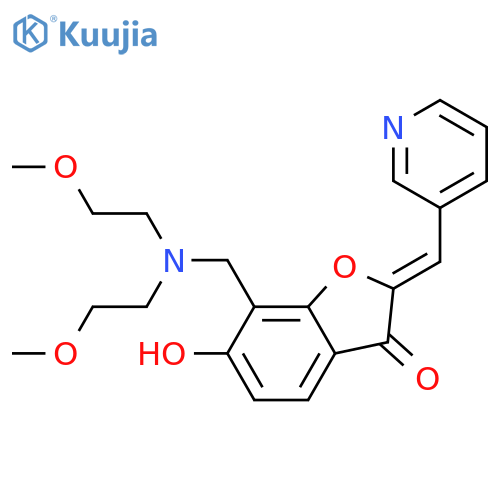 (2Z)-7-[[bis(2-methoxyethyl)azaniumyl]methyl]-3-oxo-2-(pyridin-3-ylmethylidene)-1-benzofuran-6-olate structure